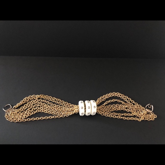 RJ Graziano Fashionista Statement Necklace Gold Tone Multi-Strand Lucite Rings - Picture 3 of 10